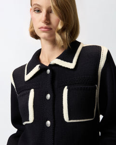 Pinko Preppy-Style Cardigan in Blue/White