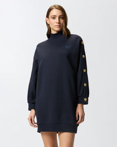 Pinko Buttoned Fleece Maxi-Sweater in Navy
