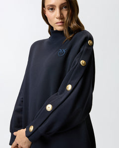 Pinko Buttoned Fleece Maxi-Sweater in Navy