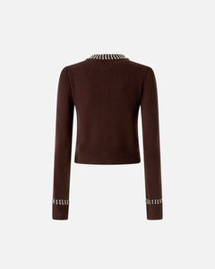 Pinko Round-Neck Cardigan with Rhinestones in Brown