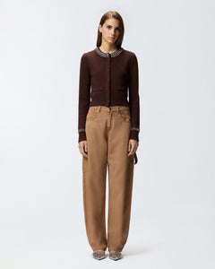 Pinko Round-Neck Cardigan with Rhinestones in Brown