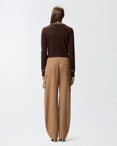 Pinko Round-Neck Cardigan with Rhinestones in Brown