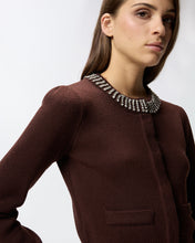 Load image into Gallery viewer, Pinko Round-Neck Cardigan with Rhinestones in Brown

