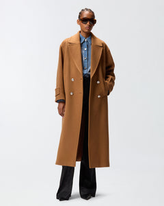 Pinko Long Double-Breasted Coat in Brown