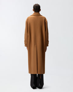 Pinko Long Double-Breasted Coat in Brown