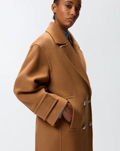Pinko Long Double-Breasted Coat in Brown
