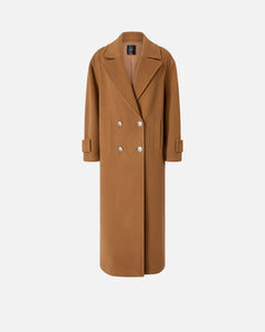 Pinko Long Double-Breasted Coat in Brown