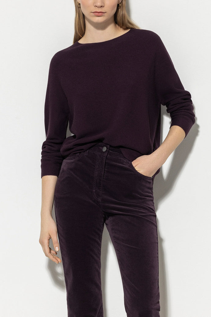 Luisa Cerano Fine knit Sweater with Boxy Fit in Aubergine