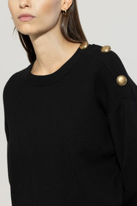 Luisa Cerano Sweater with Button Detail in Black