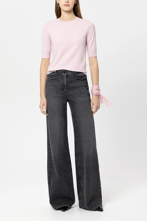 Luisa Cerano Half-Sleeve Fine Knit Sweater