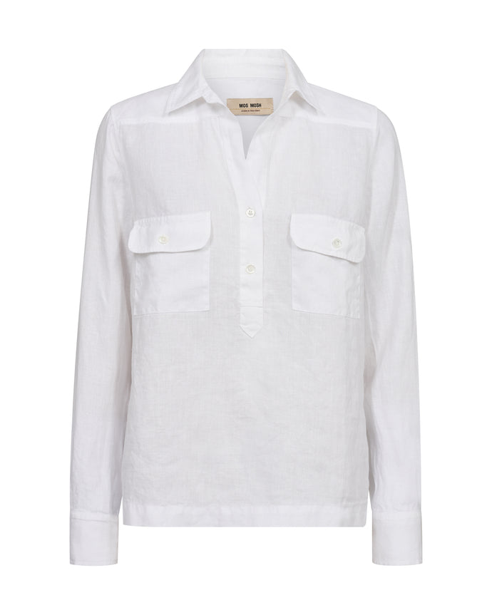 Mos Mosh  Linen Pocket Blouse in White
