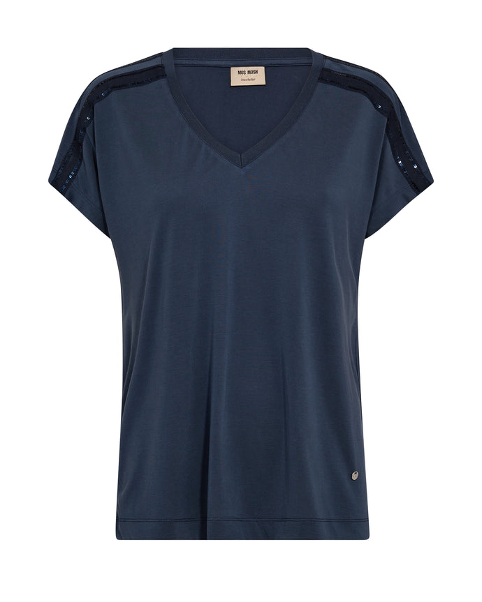 Mos Mosh V-neck Sequin Tee in Navy