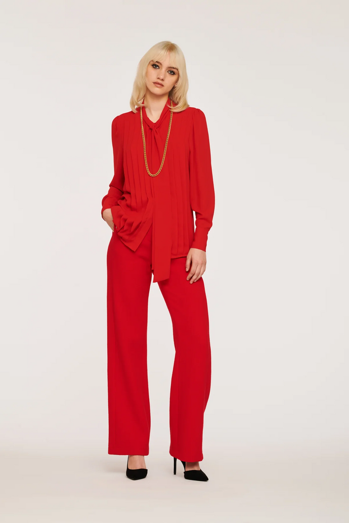 Weill Pleated Lavaliere Red Blouse