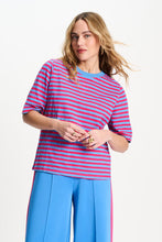 Load image into Gallery viewer, Pom Striped Blue Pink T-Shirt
