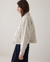 Load image into Gallery viewer, Summum Denim Jacket with Herringbone Stripe in Ivory
