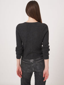 Repeat Cashmere Blend Rib Knit Cardigan in Charcoal