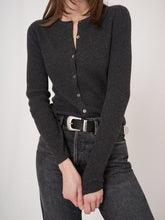 Load image into Gallery viewer, Repeat Cashmere Blend Rib Knit Cardigan in Charcoal
