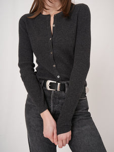 Repeat Cashmere Blend Rib Knit Cardigan in Charcoal