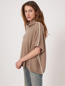 Repeat Poncho With Crochet And Cable Knit Details in Taupe