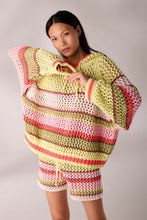 Load image into Gallery viewer, Liv Bergen Crochet Striped Hoodie in Lime Green
