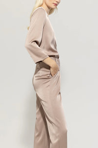 Lusia Cerano Flowing Satin Blouse in Mushroom