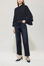 Load image into Gallery viewer, Luisa Cerano Silk Blend Blouse in Dark Blue
