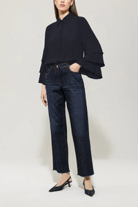 Luisa Cerano Silk Blend Blouse in Dark Blue