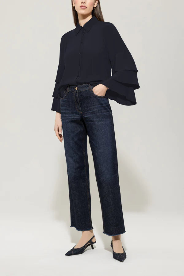 Luisa Cerano Silk Blend Blouse in Dark Blue