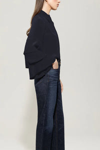 Luisa Cerano Silk Blend Blouse in Dark Blue