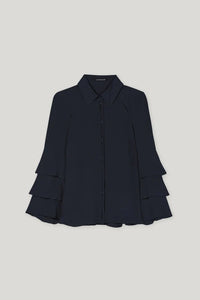 Luisa Cerano Silk Blend Blouse in Dark Blue