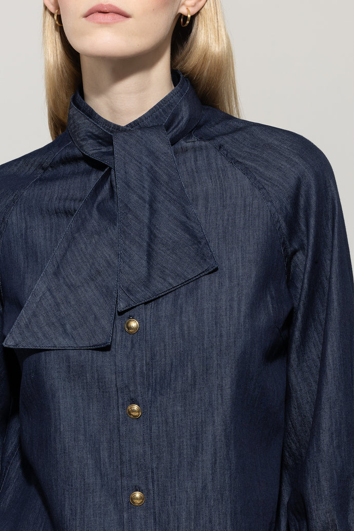 Luisa Cerano Denim Blouse with Bow