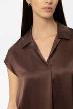 Load image into Gallery viewer, Luisa Cerano Short-Sleeve Silk Blouse in Marone
