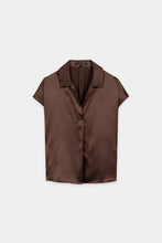 Load image into Gallery viewer, Luisa Cerano Short-Sleeve Silk Blouse in Marone
