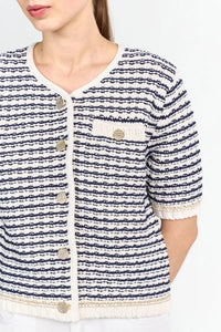 Rich & Royal Boucle Cardigan with Short Sleeves