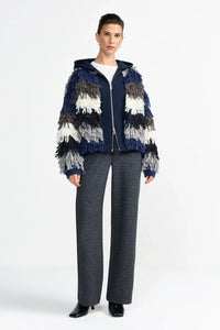 Rich & Royal Shaggy Open Edge Cardigan in Silver Mist