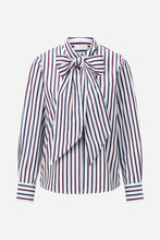 Load image into Gallery viewer, Rich &amp; Royal Striped Blouse with Bow in Midnight Blue
