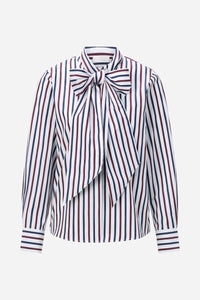 Rich & Royal Striped Blouse with Bow in Midnight Blue