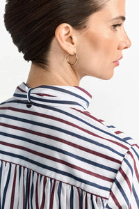 Rich & Royal Striped Blouse with Bow in Midnight Blue