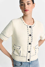 Load image into Gallery viewer, Rich &amp; Royal Boucle Cardigan with Contrast Stitching
