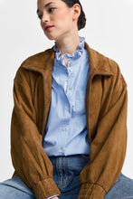 Load image into Gallery viewer, Rich &amp; Royal Pinstriped Blouse with Ruffle Collar in Blue
