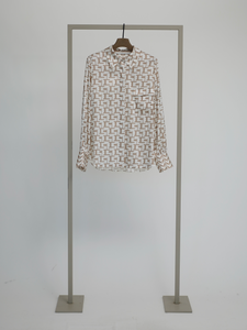 Herzen's H Print Blouse 6158 in Taupe/ White
