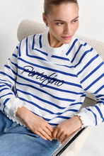 Load image into Gallery viewer, Rich &amp; Royal Striped Sweaty with Application in Royal Blue
