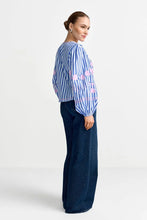 Load image into Gallery viewer, Rich &amp; Royal Striped Embroidery Blouse in Royal Blue

