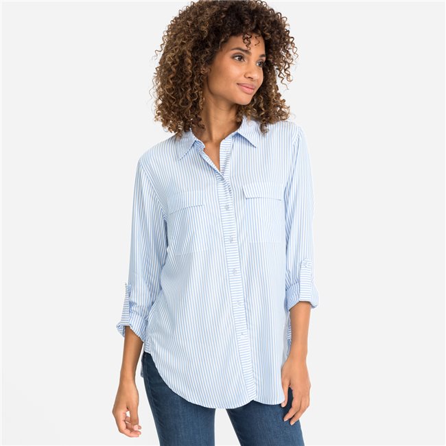 Olsen Woven Long Sleeve Blouse in Coronet Blue