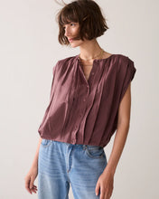Load image into Gallery viewer, Summum Pleated Blouse with Sheen in Deep Fig
