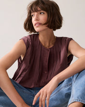 Load image into Gallery viewer, Summum Pleated Blouse with Sheen in Deep Fig
