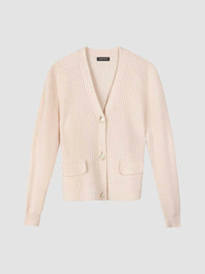 Repeat Cropped Wool Rib Knit Cardigan in Pearl