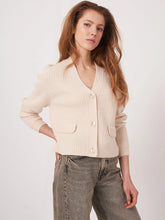 Load image into Gallery viewer, Repeat Cropped Wool Rib Knit Cardigan in Pearl
