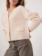 Load image into Gallery viewer, Repeat Cropped Wool Rib Knit Cardigan in Pearl
