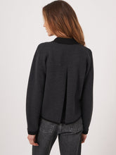 Load image into Gallery viewer, Repeat Two-Tone Polo Neck Cardigan With Chest Pockets in Charcoal/Black
